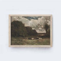 Vintage Pasture And Cows Landscape Painting A290
