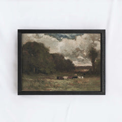 Vintage Pasture And Cows Landscape Painting A290