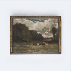 Vintage Pasture And Cows Landscape Painting A290