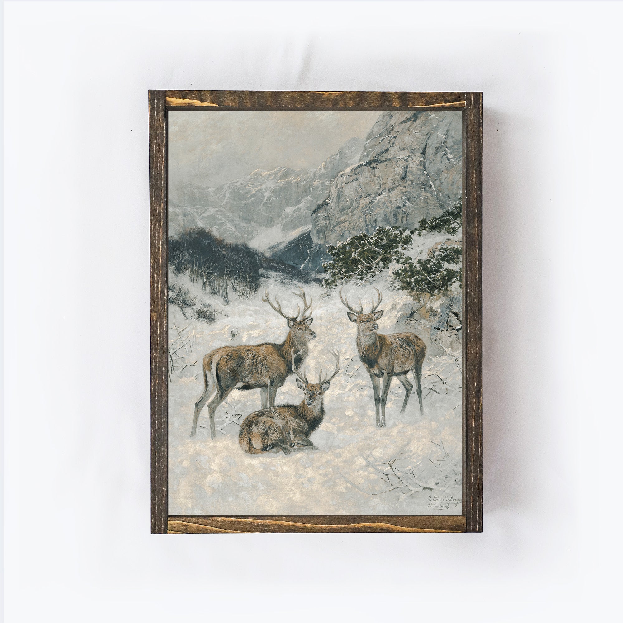 Vintage Print Framed | Deer In The Winter A82