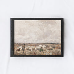 Vintage Print Framed | Landscape Sheep A83