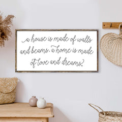 a house is made of walls and beams a home is made of love and dreams wood  sign. Hoekstra Decor. Wholesale wood signs