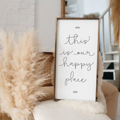 this is our happy place wood sign, wholesale wood signs canada, hoekstra decor