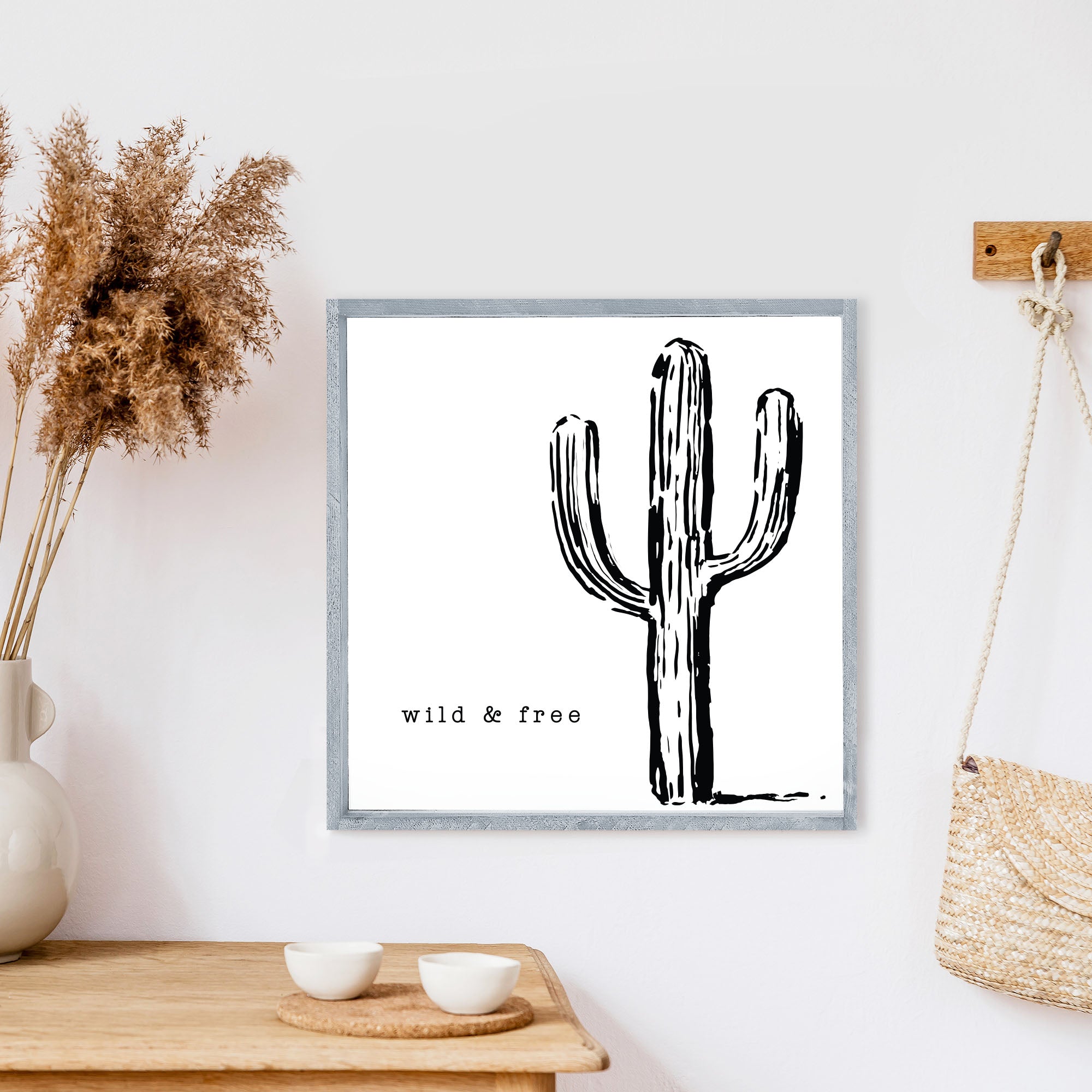 Cactus Wild & Free Wood Sign