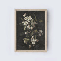 Dark Floral Wall Art Framed | Vintage Flower Print A207