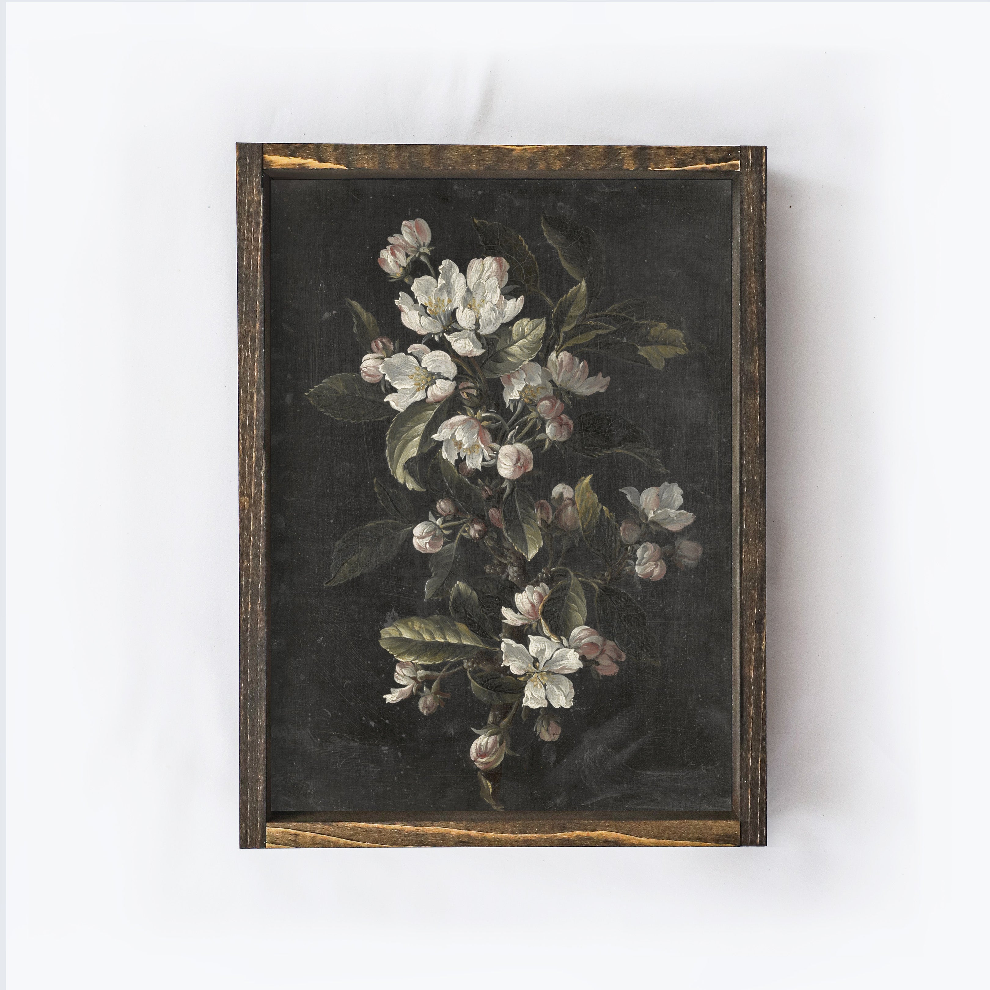 Dark Floral Wall Art Framed | Vintage Flower Print A207