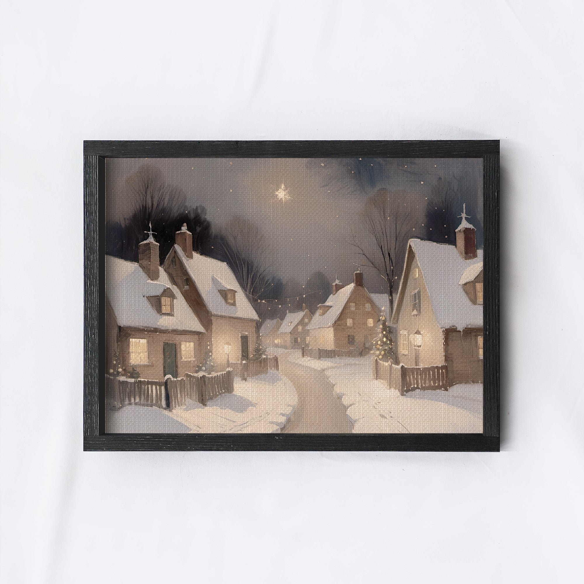 Vintage Landscape Painting Framed | Christmas Village A225