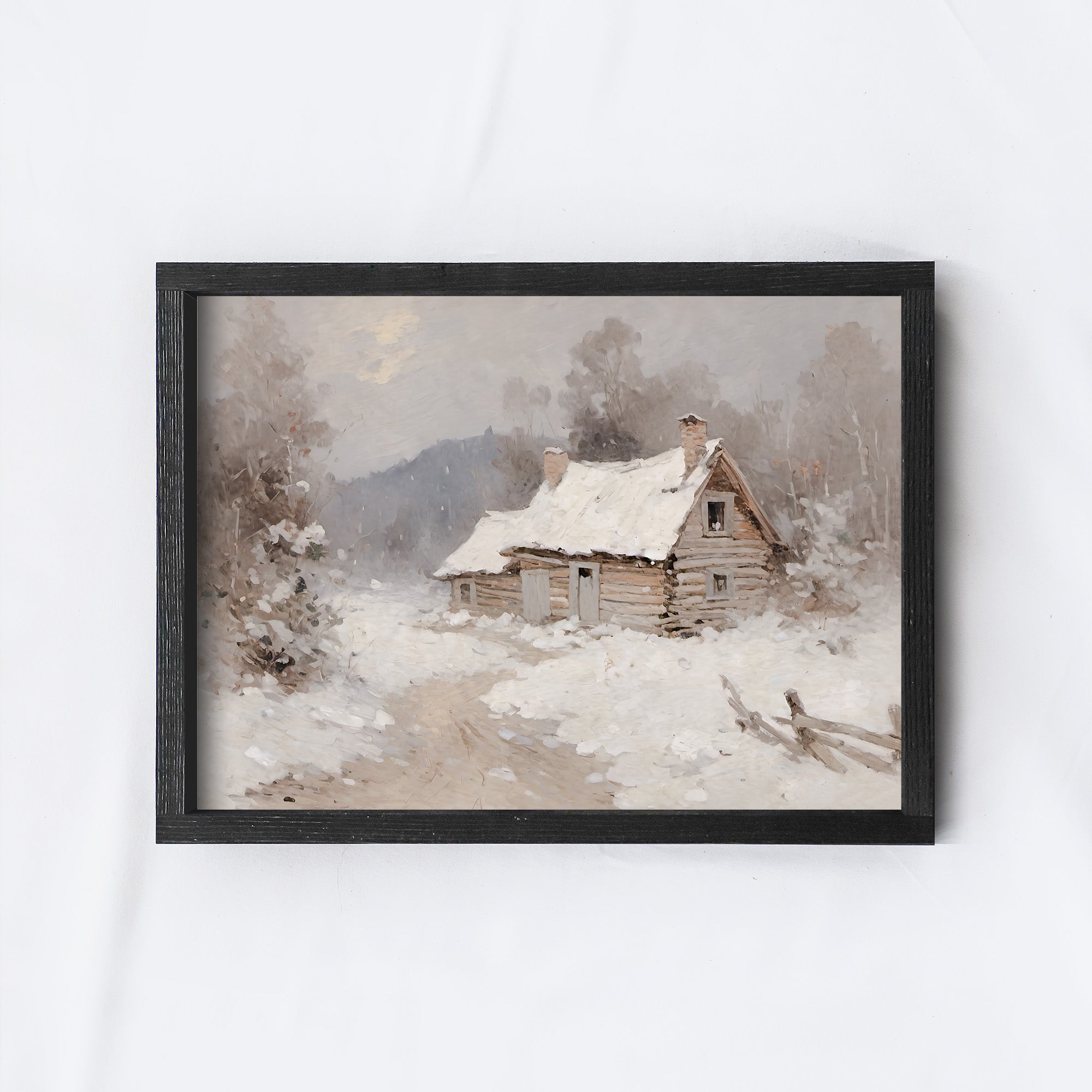 Vintage Winter Cottage Painting A234