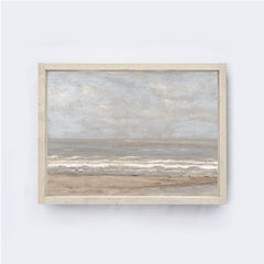 vintage ocean painting with light brown frame with white background
