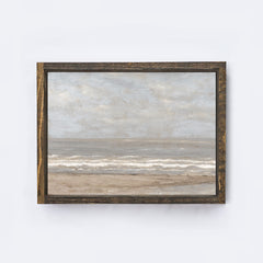 vintage ocean painting with espresso brown wood frame