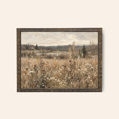 espresso brown framed sign with a wildflower field painted in earthy tones 
