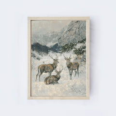 Vintage Print Framed | Deer In The Winter A82