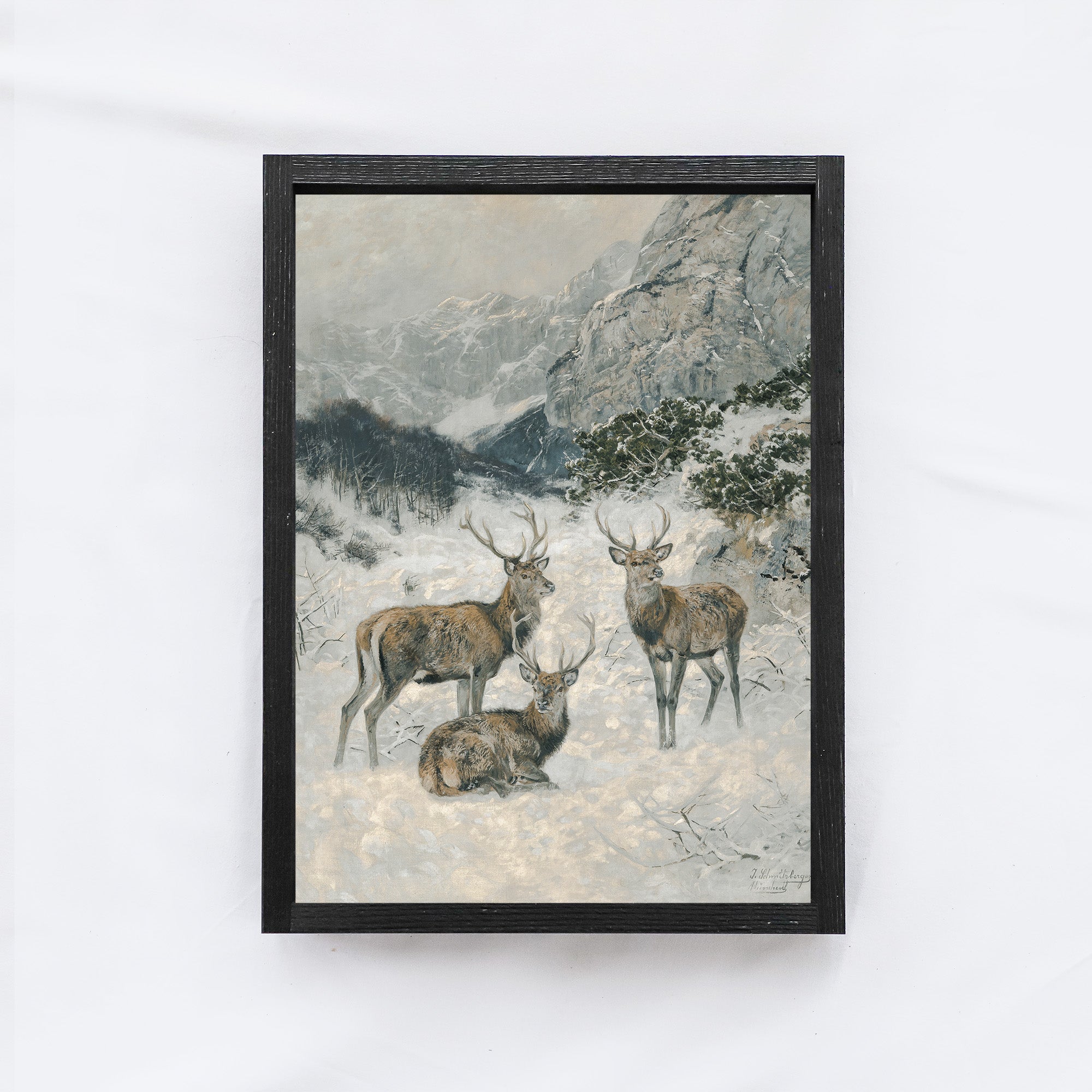 Vintage Print Framed | Deer In The Winter A82