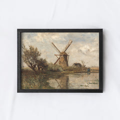Vintage Print Framed | Dutch Windmill Landscape A95