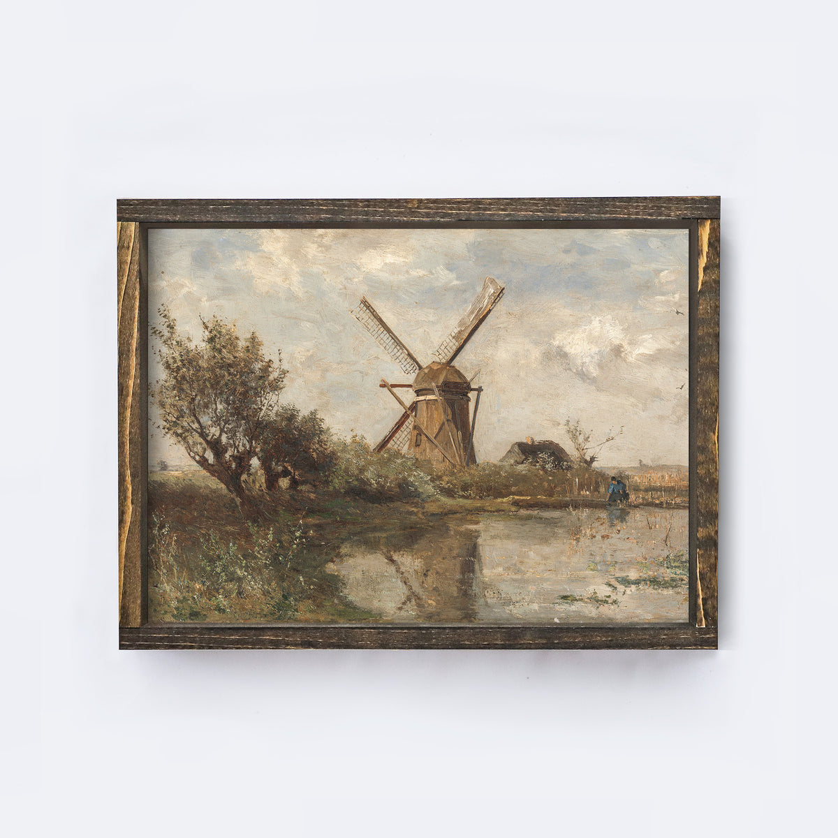 Vintage Print Framed | Dutch Windmill Landscape A95