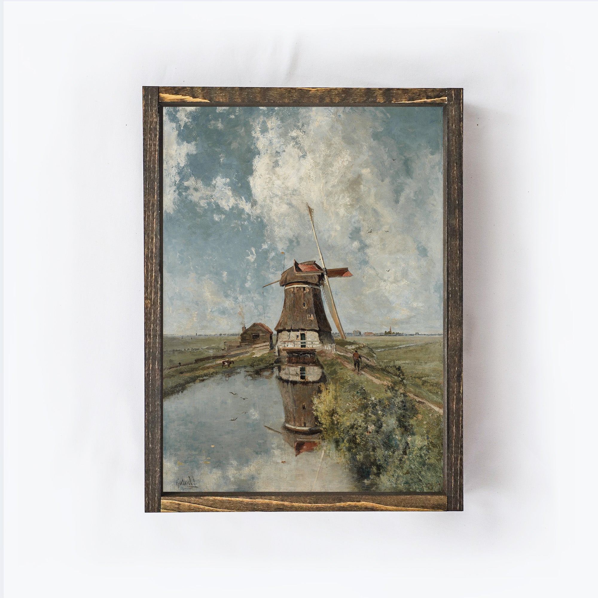 Nederlands Windmill Landscape Painting A70