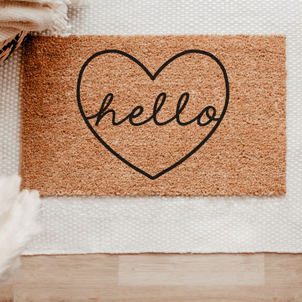 hello with heart doormat